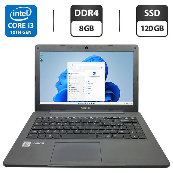 Ноутбук Medion Akoya E14409 / 14" (1366x768) TN / Intel Core i3-1005G1 (2 (4) ядра по 1.2 - 3.4 GHz) / 8 GB DDR4 / 120 GB SSD / Intel UHD Graphics / WebCam / Коробка б/у