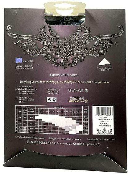 Прозрачные черные чулки Ballerina's Secret с узором, кружевным верхом и задним швом, L/XL sexstyle | Зображення 5