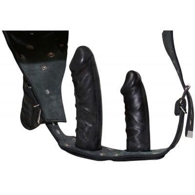 Страпон ZADO Fetish из кожи с тремя фаллоимитаторами, черный, размер S/M sexstyle | Зображення 1