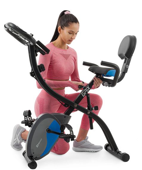Велотренажер магнітний Hop-Sport HS-3010X Grix X-Bike з еспандерами чорно-синій | Зображення 4