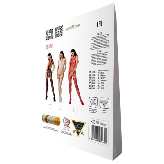 Бодістокінг Passion BS070 red, комбінезон, імітація панчох і ажурного топа, S/M/L | Зображення 5