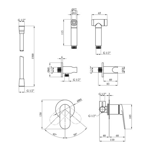 Набір для гігієнічного душу зі змішувачем Kroner Element 211234-5301 | Зображення 1