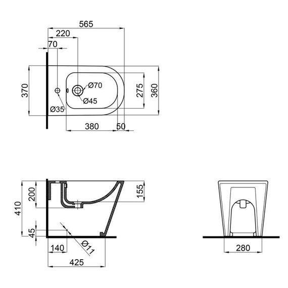 Биде напольное Qtap Swan 560х360х410 White QT15443378W | Зображення 1