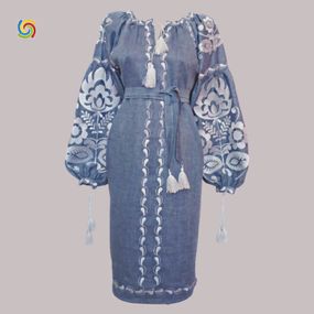 Платье Украинская вышиванка 228911 цвет голубой размер XХL/3XL