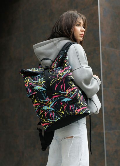 Жіночий рюкзак Sambag RollTop KZN чорний ABSTRACT 41 х 27 х 18 см (24300707)