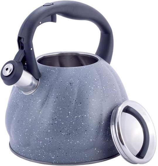 Чайник Kamille Whistling Kettle Marble 3л з нержавіючої сталі зі свистком (сірий мармур) | Зображення 1