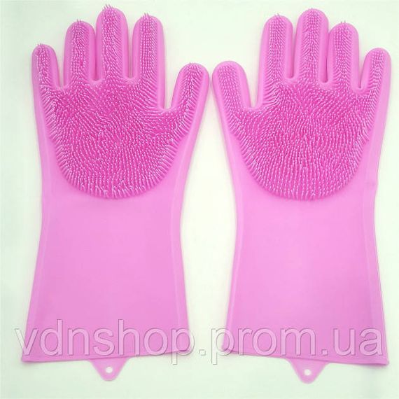 Силиконовые перчатки Magic Silicone Gloves Pink для уборки чистки мытья посуды для дома. Цвет: розовый GD-49 | Зображення 3