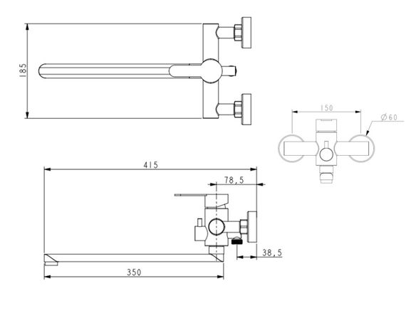 Змішувач для ванни Brinex Pure 005 Graphite BRIPUR005GRP | Зображення 1