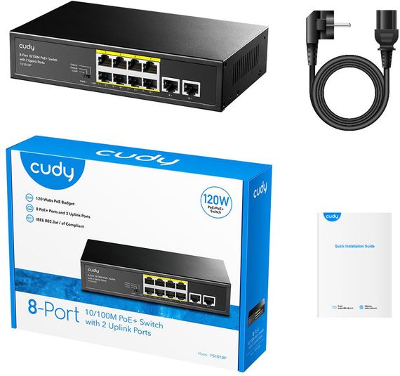 Комутатор Cudy FS1010P, 8 портовий 10/100M PoE+ Switch with 2 Uplink Ports 120W | Зображення 4