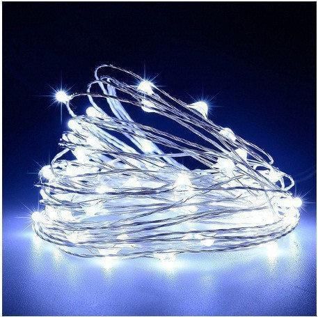 Новорічні гірлянди. Мідна дротяна лампа 100LED 10м (батарейки) Колір білий Силіконовий провід (7108) | Зображення 1