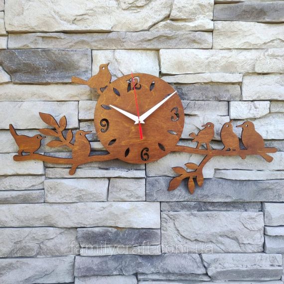 Настінний дерев'яний годинник з фанери Оригінальний годинник з пташками Декор для дому, офісу, подарунок | Зображення 1