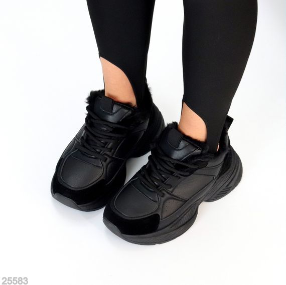 Комбіновані зимові прогулянкові чорні кросівки | Зображення 6