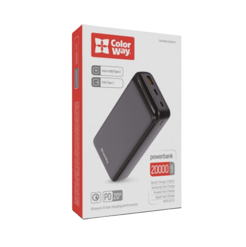 Павербанк 20000 mAh ColorWay CW-PB200LPG3BK-PD 20W QC+PD slim чорний | Зображення 4