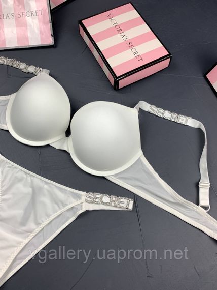 Білий комплект білизни Вікторія Сикрет | Ліфчик та трусики Літери Victoria's Secret