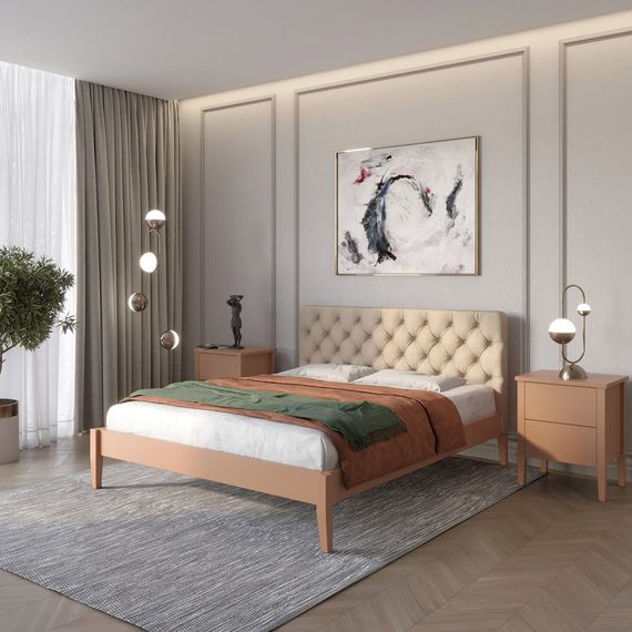 Односпальне дерев&#039;яне ліжко Mebigrand Рим ДК Коричневий (RAL8025)/Аляска 23 (Бежевий) Б3 80х190 см (MBG-5090)