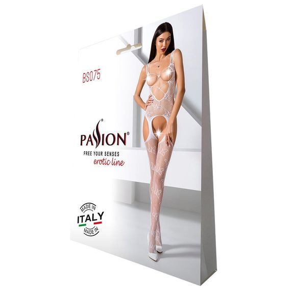 Откровенный бодистокинг с глубоким декольте Passion BS075 white | Зображення 4