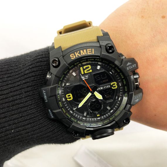Годинник наручний чоловічий SKMEI 1155BKH KHAKI, водостійкий тактичний годинник, армійський годинник. Колір: хакі | Зображення 1