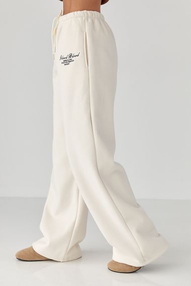 Утеплені спортивні штани з написом - кремовий цвет, S/M (є розміри) | Зображення 4