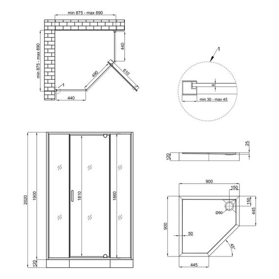 Душова кабіна Qtap Leo CRM10995-AC6 Clear 2020x900x900 мм + піддон Diamond 309912 90x90x12 см із сифоном | Зображення 1
