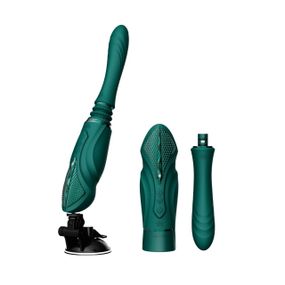 Компактна смарт секс-машина Zalo – Sesh Turquoise Green, 2 насадки, пульт ДК, кристал Swarovski Sex Aura