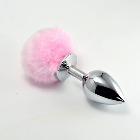 Анальна пробка LoveToy Heavy Metal Anal Plug Pompon Розовый L | Зображення 1