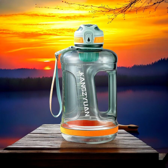 Еко-пляшка KANGZYUAN 2200 мл (2.2 л) — Зелена Tritan BPA-free, ударостійка, спортивна з ручкою та ремінцем | Зображення 8