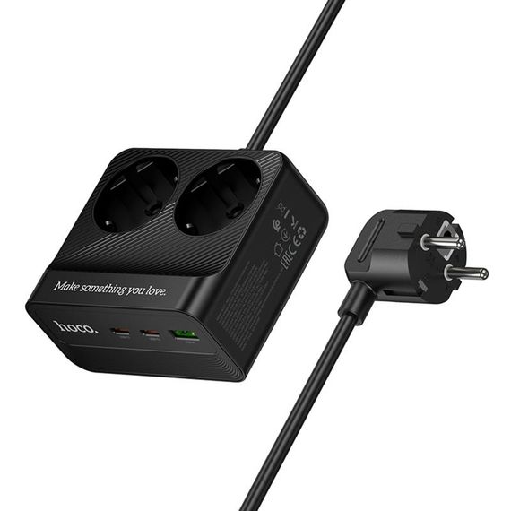 Подовжувач Hoco AC27 Descanso (PD30W/2C/1A/2xSocket) (2m) Black | Зображення 2