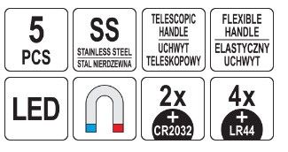 Набір дзеркала інструмент інспекційні діагностики огляду 5шт YATO YT-06622 | Зображення 8