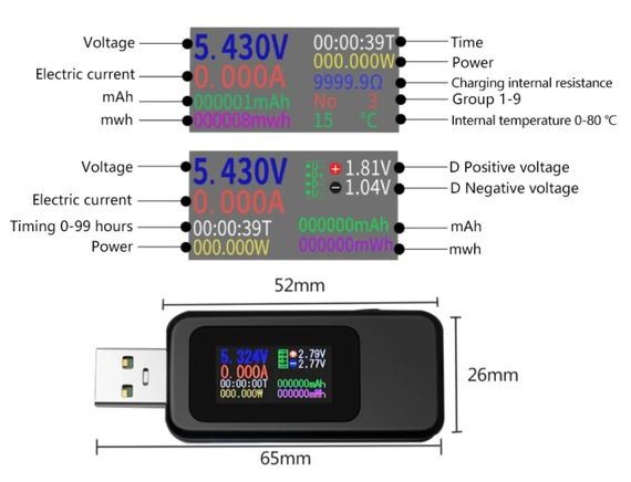 USB тестер Keweisi KWS-MX18L - Black | Зображення 5