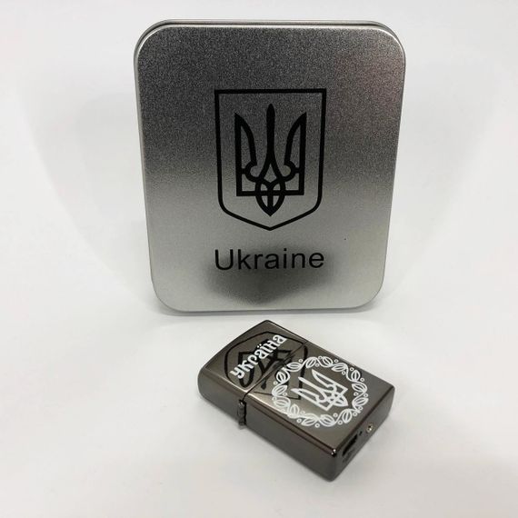 Дугова електроімпульсна запальничка USB Україна (металева коробка) HL-447. DO-135 Колір: чорний