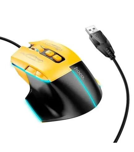 Игровая компьютерная мышь Hoco GM31 (USB / кабель 1.5м) / 7 кнопок и RGB подсветка / (черный с желтым)