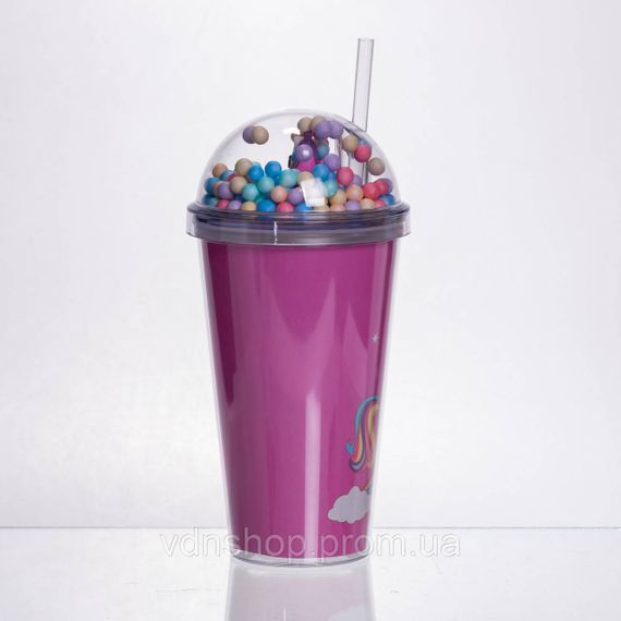 Пластиковый стакан с трубочкой и крышкой 400 (мл) многоразовый пластиковый стакан Малиновый HP-18-2P | Зображення 2