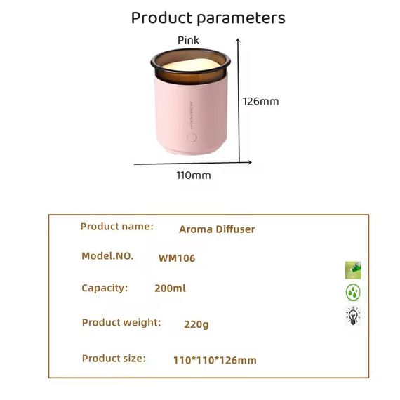 Увлажнитель воздуха с подсветкой WX106 Type-C/5V USB 200ml Pink | Зображення 4