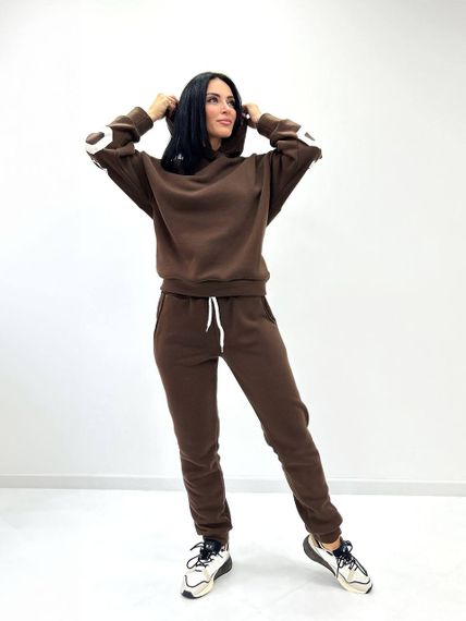 Женский модный спортивный костюм на флисе GF08566 цвет коричневый, размер 46/48