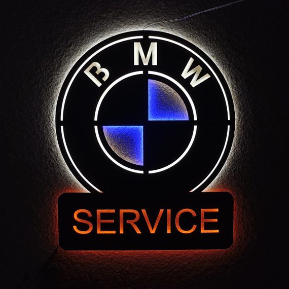 Панно декоративная картина на стену BMW SERVICE LED подсветка 490х600 acr-p000094