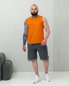 Мужской летний костюм майка и шорты BD0037 цвет оранжевый + серый, размер XL