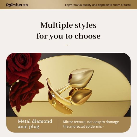 Анальна пробка Roomfun з камінчиком, золотиста, L sexstyle | Зображення 8