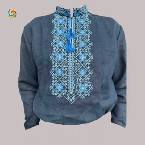 Рубашка Украинская вышиванка  444305211 цвет голубой размер XXL/3XL