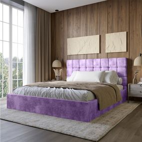 Двоспальне дерев'яне ліжко з м'яким узголів'ям LION Піксі Silk 401 (Лавандовий) 180х200 см (LION-044265)