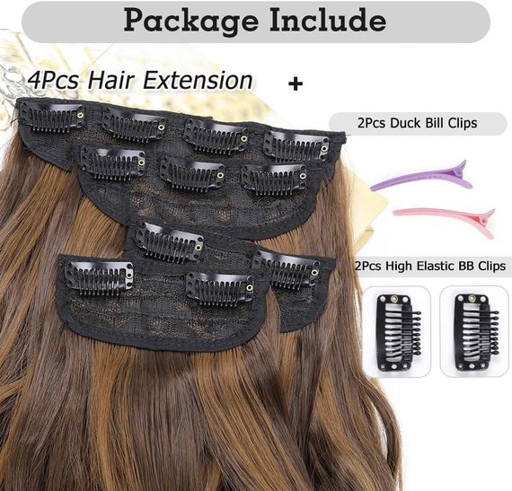 Накладні пасма на кліпсах 4 шт каштанові з меліруванням, хвилясте волосся треси на заколках 50см нарощування обʼєму термостійке | Зображення 5