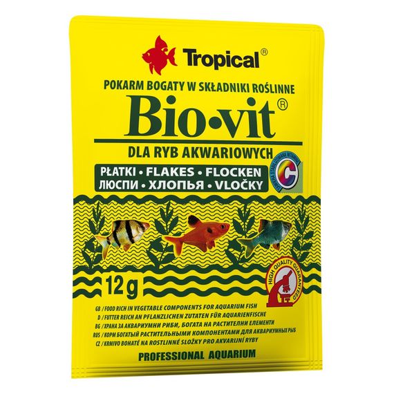 Корм Tropical Bio-Vit для травоїдних акваріумних риб пластівці 12 г