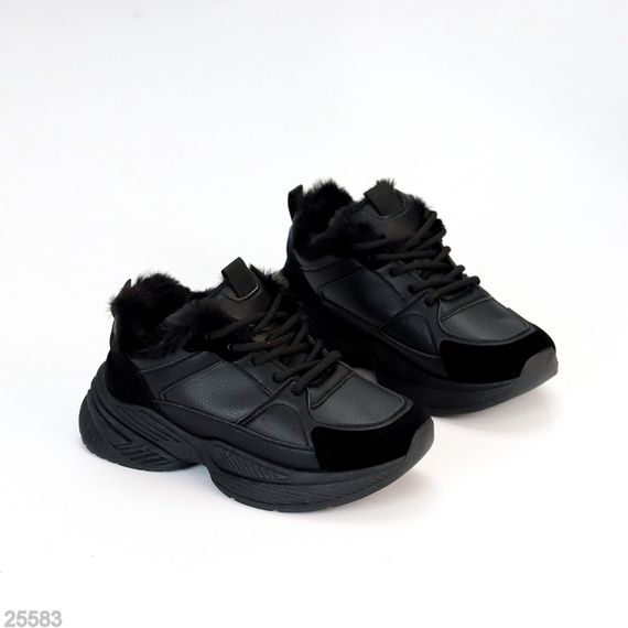 Комбіновані зимові прогулянкові чорні кросівки | Зображення 1