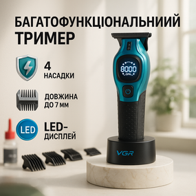 Акумуляторная машинка для стрижки VGR V-886T BLUE Машинка для стрижки короткой OQ-60