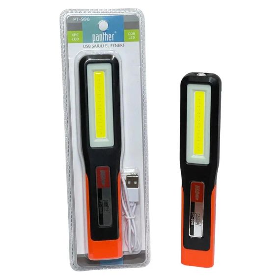 Фонарь аккумуляторный ручной LED с магнитом и крючком COB боковая панель зарядка USB 1200mAh фонарик PT-998 | Зображення 4