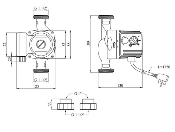 Циркуляционный насос Pumpman GRS25/40/180 Нmax 4 м Qmax 3 куб.м 88 Вт з гайками (CV029795) | Зображення 1