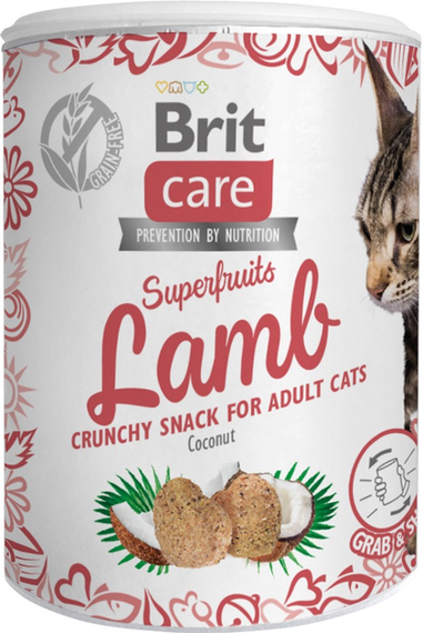 Ласощі для котов Brit Care Cat Snack Superfruits Lamb, ягня та кокос 100г