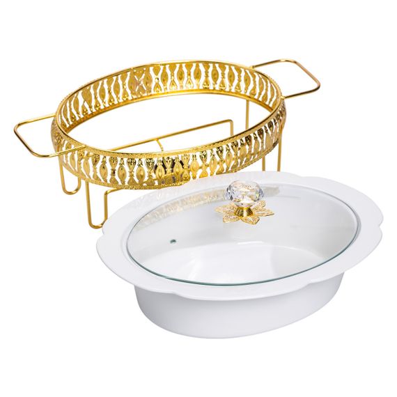 Настольная мармитница 37×26×17 (см) фарфоровая 2 (л) на металлической подставке HP-26-9 | Зображення 4