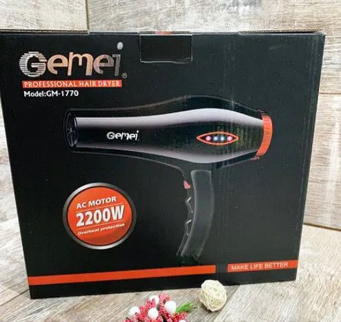 Фен для сушіння укладання волосся Gemei GM 1770 2200 Вт електрофен Чорний | Зображення 6