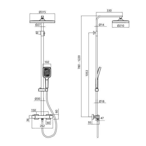 Душевая система универсальная Qtap Sloup термостатическая на два потребителя QTSL57103KNC Chrome | Зображення 1