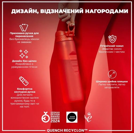 Пляшка для води ION8 1000 мл (ЕКО пляшка) BPA Free Red (I8RF1000RED) | Зображення 3